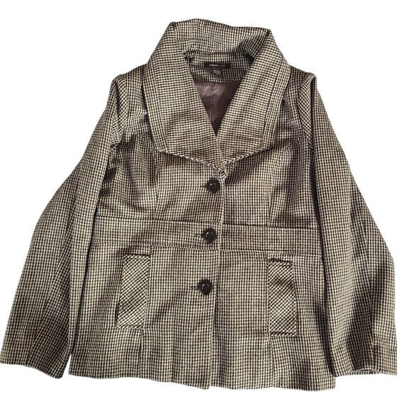 Robert Louis Womens Houndstooth Wool Blend Peacoat Driving Jacket Size L - Picture 1 of 10